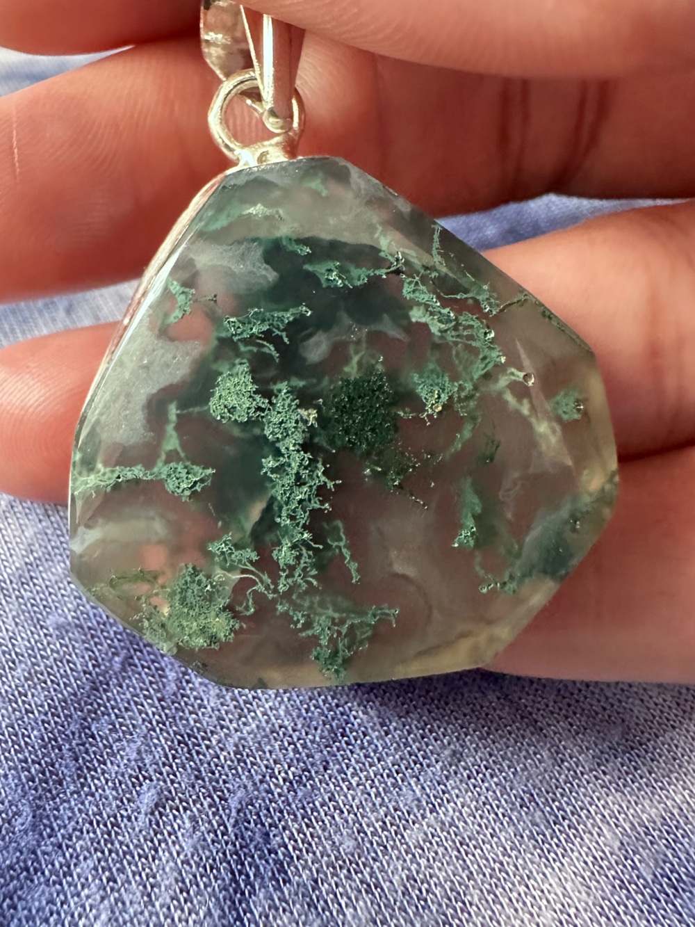 Artisan Green Moss Agate Pendant Natural Gemstone Handcrafted Necklace RUBYRUDI